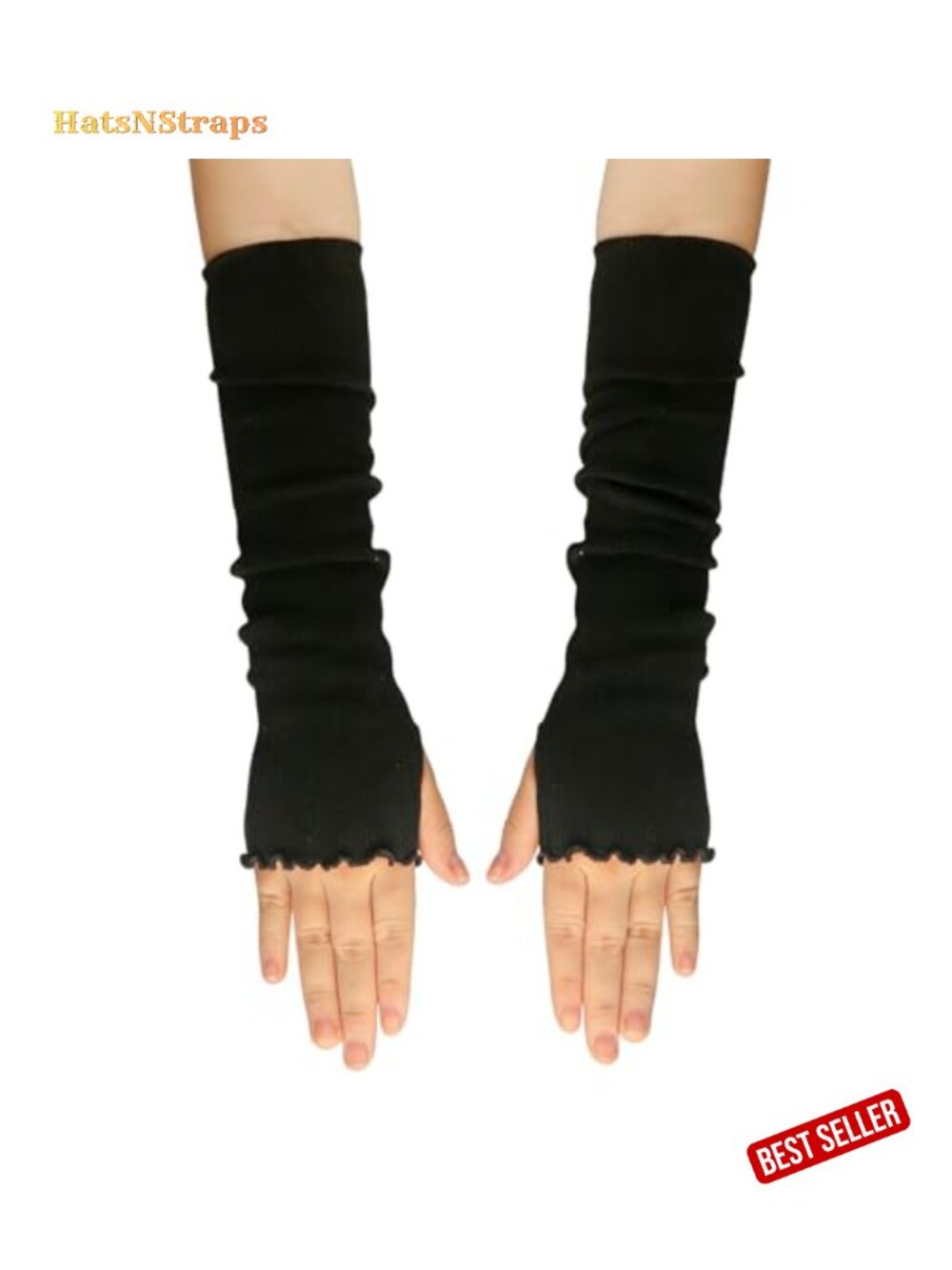 Fingerless Long Arm Warmers Cotton Elastic Stretch Thumb Hole Winter Sleeves